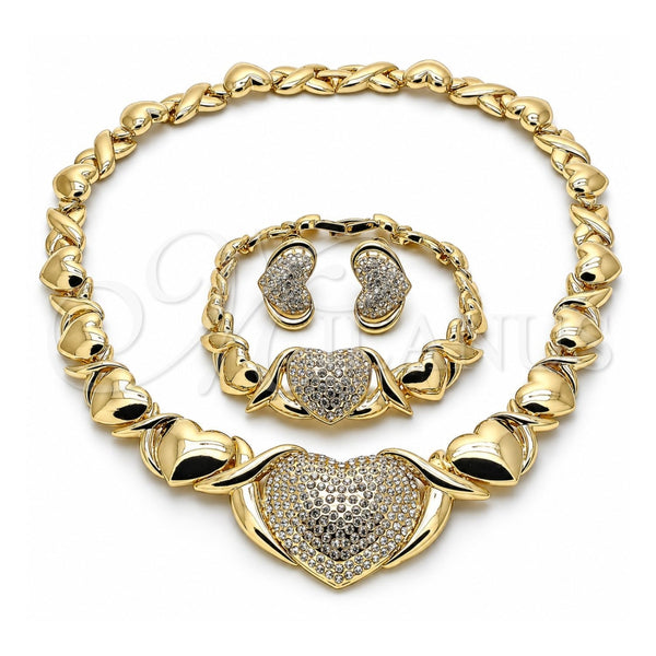 Collar, Pulsera y Dije 06.372.0004 Oro Laminado, Diseño de Corazón y Besos y Abrazos, con Cristal Blanca, Pulido, Tono Dorado
