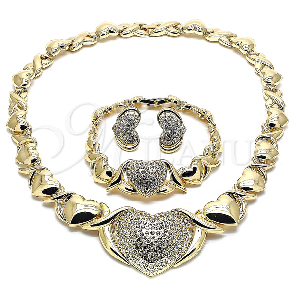 Collar, Pulsera y Dije 06.372.0004 Oro Laminado, Diseño de Corazón y Besos y Abrazos, con Blanca Cristal, Pulido, Tono Dorado