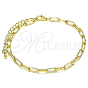 Pulsera Básica 03.341.0049.07 Oro Laminado, Diseño de Paperclip, Pulido, Tono Dorado (04 MM Thickness, 7 Inches Length)