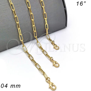 Gargantilla Basica 03.341.0049.16 Oro Laminado, Diseño de Paperclip, Pulido, Tono Dorado (04 MM Thickness, 16 Inches Length)