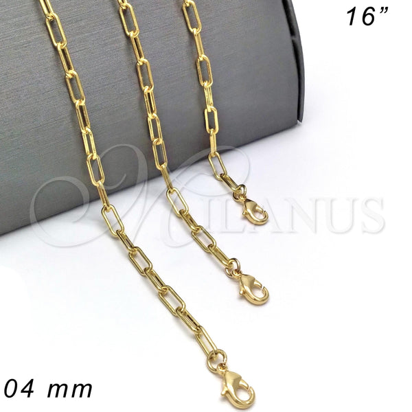 Gargantilla Basica 03.341.0049.16 Oro Laminado, Diseño de Paperclip, Pulido, Tono Dorado (04 MM Thickness, 16 Inches Length)