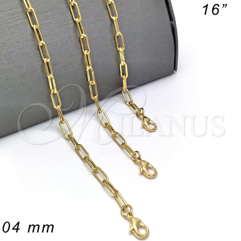 Gargantilla Basica 03.341.0049.16 Oro Laminado, Diseño de Paperclip, Pulido, Tono Dorado (04 MM Thickness, 16 Inches Length)