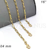 Gargantilla Basica 03.341.0049.16 Oro Laminado, Diseño de Paperclip, Pulido, Tono Dorado (04 MM Thickness, 16 Inches Length)