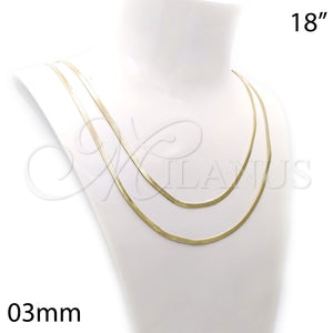 Gargantilla Basica 04.213.0173.18 Oro Laminado, Diseño de Herringbone, Pulido, Tono Dorado (03 MM Thickness, 18 Inches Length)