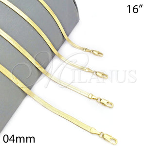 Gargantilla Basica 04.213.0174.16 Oro Laminado, Diseño de Herringbone, Pulido, Tono Dorado (04 MM Thickness, 16 Inches Length)