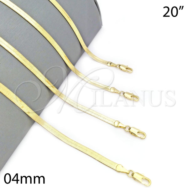 Gargantilla Basica 04.213.0174.20 Oro Laminado, Diseño de Herringbone, Pulido, Tono Dorado (04 MM Thickness, 20 Inches Length)