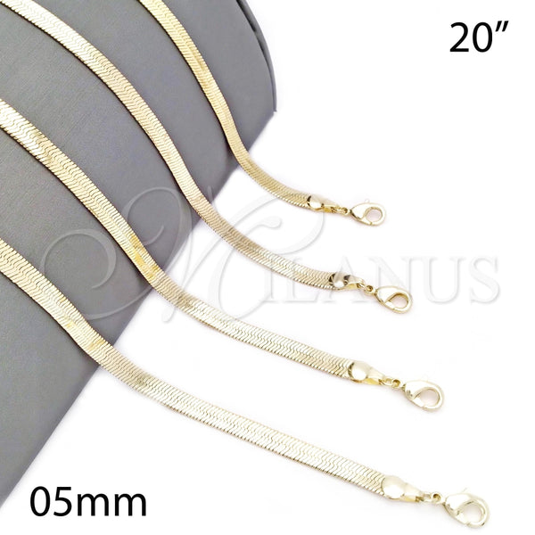 Gargantilla Basica 04.213.0175.20 Oro Laminado, Diseño de Herringbone, Pulido, Tono Dorado (05 MM Thickness, 20 Inches Length)