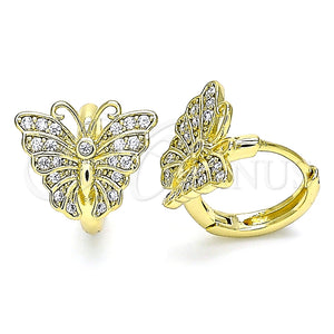 Argolla Huggie 02.26.0286.12 Oro Laminado, Diseño de Mariposa, con Blanca Micro Pave, Pulido, Tono Dorado