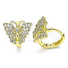 Argolla Huggie 02.26.0286.12 Oro Laminado, Diseño de Mariposa, con Blanca Micro Pave, Pulido, Tono Dorado