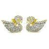 Arete Dormilona 02.26.0290 Oro Laminado, Diseño de Cisne, con Blanca Micro Pave, Pulido, Tono Dorado