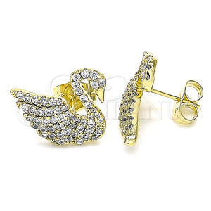 Arete Dormilona 02.26.0290 Oro Laminado, Diseño de Cisne, con Blanca Micro Pave, Pulido, Tono Dorado