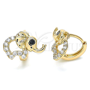 Argolla Huggie 02.26.0291.12 Oro Laminado, Diseño de Elefante, con Blanca and Negro Zirconia Cubica, Pulido, Tono Dorado