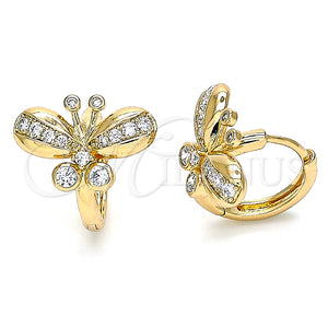 Argolla Huggie 02.26.0292.15 Oro Laminado, Diseño de Mariposa, con Blanca Zirconia Cubica, Pulido, Tono Dorado