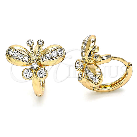 Argolla Huggie 02.26.0292.15 Oro Laminado, Diseño de Mariposa, con Blanca Zirconia Cubica, Pulido, Tono Dorado