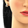 Juego de Arete y Dije de Adulto 10.26.0021.1 Oro Laminado, Diseño de Elefante, con Multicolor Micro Pave, Pulido, Tono Dorado