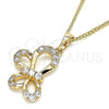 Collares con Dije 04.26.0052.18 Oro Laminado, Diseño de Mariposa, con Blanca Micro Pave, Pulido, Tono Dorado (02 MM Thickness, 18 Inches Length)