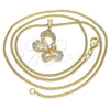 Collares con Dije 04.26.0052.18 Oro Laminado, Diseño de Mariposa, con Blanca Micro Pave, Pulido, Tono Dorado (02 MM Thickness, 18 Inches Length)