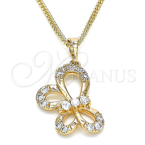 Collares con Dije 04.26.0052.18 Oro Laminado, Diseño de Mariposa, con Blanca Micro Pave, Pulido, Tono Dorado (02 MM Thickness, 18 Inches Length)