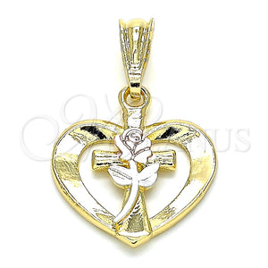 Dije Elegante 05.351.0077 Oro Laminado, Diseño de Corazón y Flor, Pulido, Tres Tonos