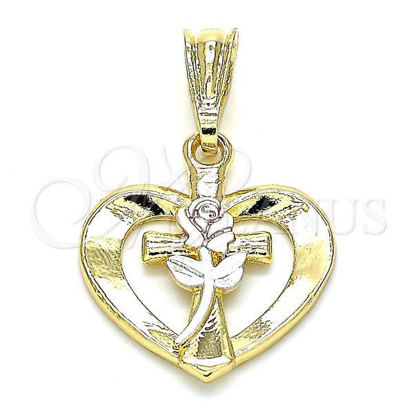 Dije Elegante 05.351.0077 Oro Laminado, Diseño de Corazón y Flor, Pulido, Tres Tonos