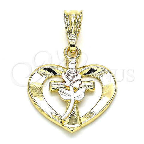 Dije Elegante 05.351.0077 Oro Laminado, Diseño de Corazón y Flor, Pulido, Tres Tonos