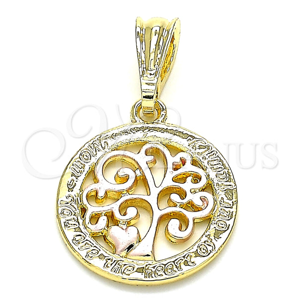 Dije Elegante 05.351.0078.1 Oro Laminado, Diseño de Ãrbol y Corazón, Pulido, Tres Tonos
