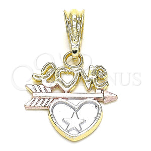 Dije Elegante 05.351.0080 Oro Laminado, Diseño de Amor y Corazón, Pulido, Tres Tonos