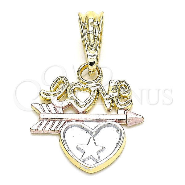 Dije Elegante 05.351.0080 Oro Laminado, Diseño de Amor y Corazón, Pulido, Tres Tonos
