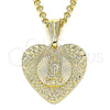 Dije Elegante 05.351.0081 Oro Laminado, Diseño de Corazón y Guadalupe, Diamantado, Tono Dorado