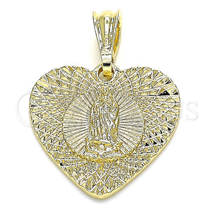Dije Elegante 05.351.0081 Oro Laminado, Diseño de Corazón y Guadalupe, Diamantado, Tono Dorado