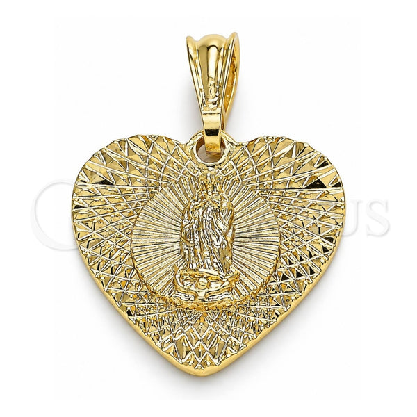 Dije Elegante 05.351.0081 Oro Laminado, Diseño de Corazón y Guadalupe, Diamantado, Tono Dorado