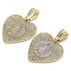 Dije Elegante 05.351.0081 Oro Laminado, Diseño de Corazón y Guadalupe, Diamantado, Tono Dorado
