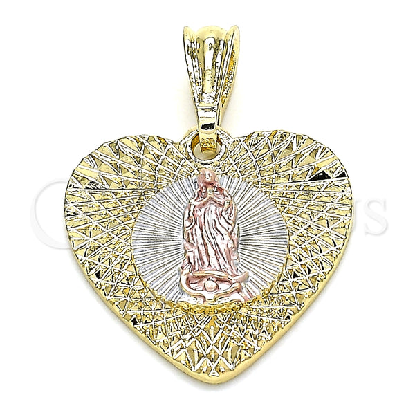 Dije Elegante 05.351.0081.1 Oro Laminado, Diseño de Guadalupe y Corazón, Diamantado, Tres Tonos