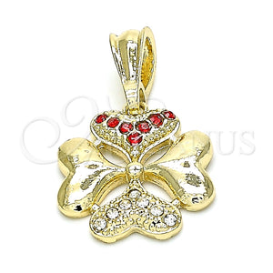 Dije Elegante 05.351.0085.1 Oro Laminado, Diseño de Corazón, con Granate and Blanca Cristal, Pulido, Tono Dorado