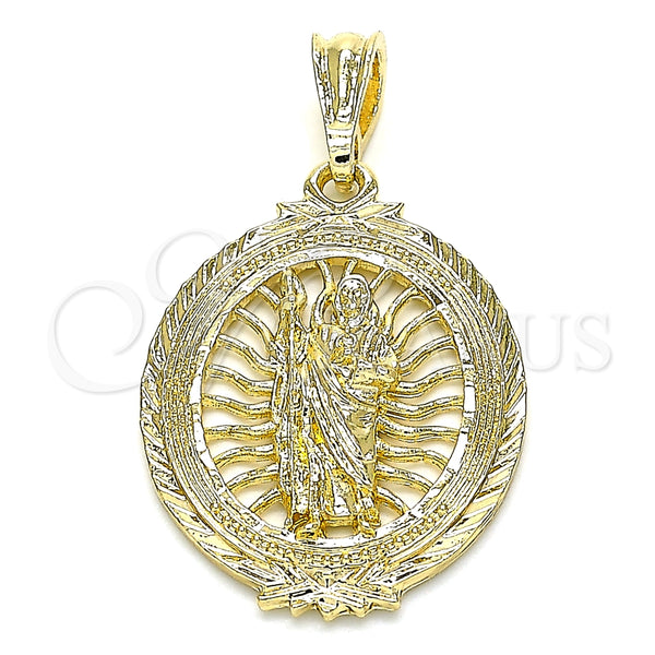 Dije Elegante 05.351.0088 Oro Laminado, Diseño de San Judas, Pulido, Tres Tonos