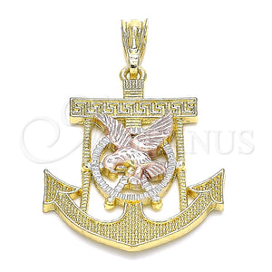 Dije Elegante 05.351.0071.1 Oro Laminado, Diseño de Águila y Ancla, Pulido, Tres Tonos