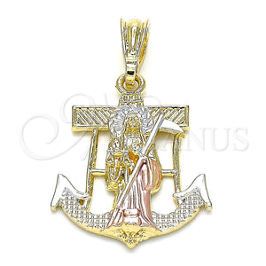 Dije Elegante 05.351.0070.1 Oro Laminado, Diseño de Ancla y Santa Muerte, Pulido, Tres Tonos