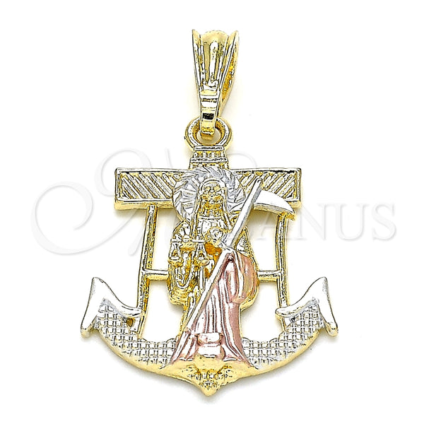Dije Elegante 05.351.0070.1 Oro Laminado, Diseño de Ancla y Santa Muerte, Pulido, Tres Tonos