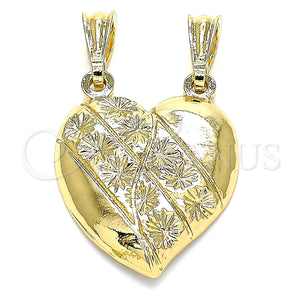 Dije Elegante 05.351.0091 Oro Laminado, Diseño de Corazón y Flor, Pulido, Tono Dorado