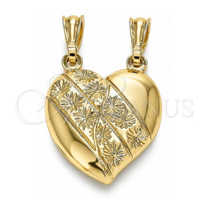 Dije Elegante 05.351.0091 Oro Laminado, Diseño de Corazón y Flor, Pulido, Tono Dorado