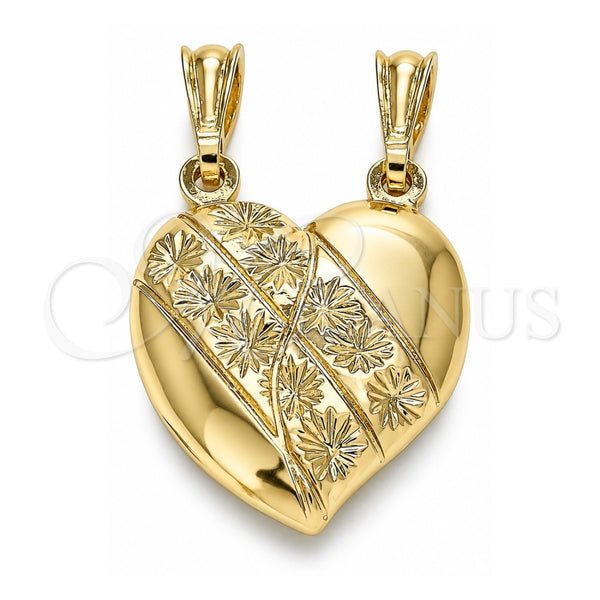 Dije Elegante 05.351.0091 Oro Laminado, Diseño de Corazón y Flor, Pulido, Tono Dorado