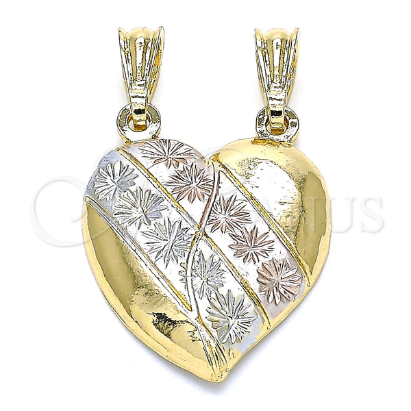 Dije Elegante 05.351.0091.1 Oro Laminado, Diseño de Corazón y Flor, Diamantado, Tres Tonos