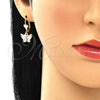 Arete Colgante 02.351.0090 Oro Laminado, Diseño de Mariposa, Pulido, Tres Tonos