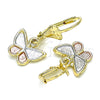 Arete Colgante 02.351.0090 Oro Laminado, Diseño de Mariposa, Pulido, Tres Tonos