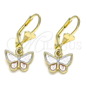 Arete Colgante 02.351.0090 Oro Laminado, Diseño de Mariposa, Pulido, Tres Tonos