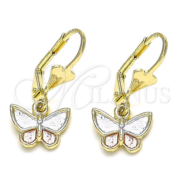 Arete Colgante 02.351.0090 Oro Laminado, Diseño de Mariposa, Pulido, Tres Tonos