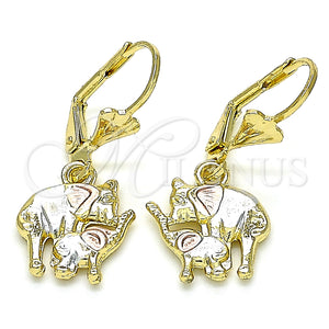 Arete Colgante 02.351.0091 Oro Laminado, Diseño de Elefante, Pulido, Tres Tonos