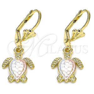 Arete Colgante 02.351.0095 Oro Laminado, Diseño de Tortuga, Pulido, Tres Tonos