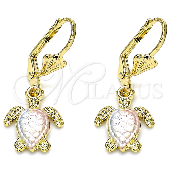 Arete Colgante 02.351.0095 Oro Laminado, Diseño de Tortuga, Pulido, Tres Tonos