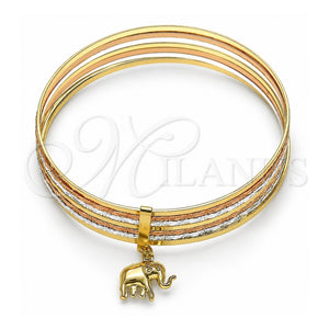 Aro Semanario 07.253.0001.06 Oro Laminado, Diseño de Elefante, Diamantado, Tres Tonos (Grosor 02 MM, Talla 6 (2,75 de Diámetro))